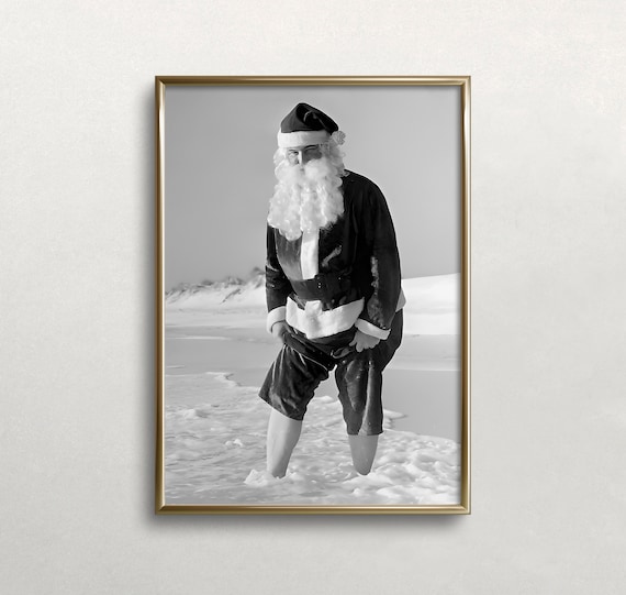 Santa Claus in Shorts at the Beach Funny Vintage Photo Poster
