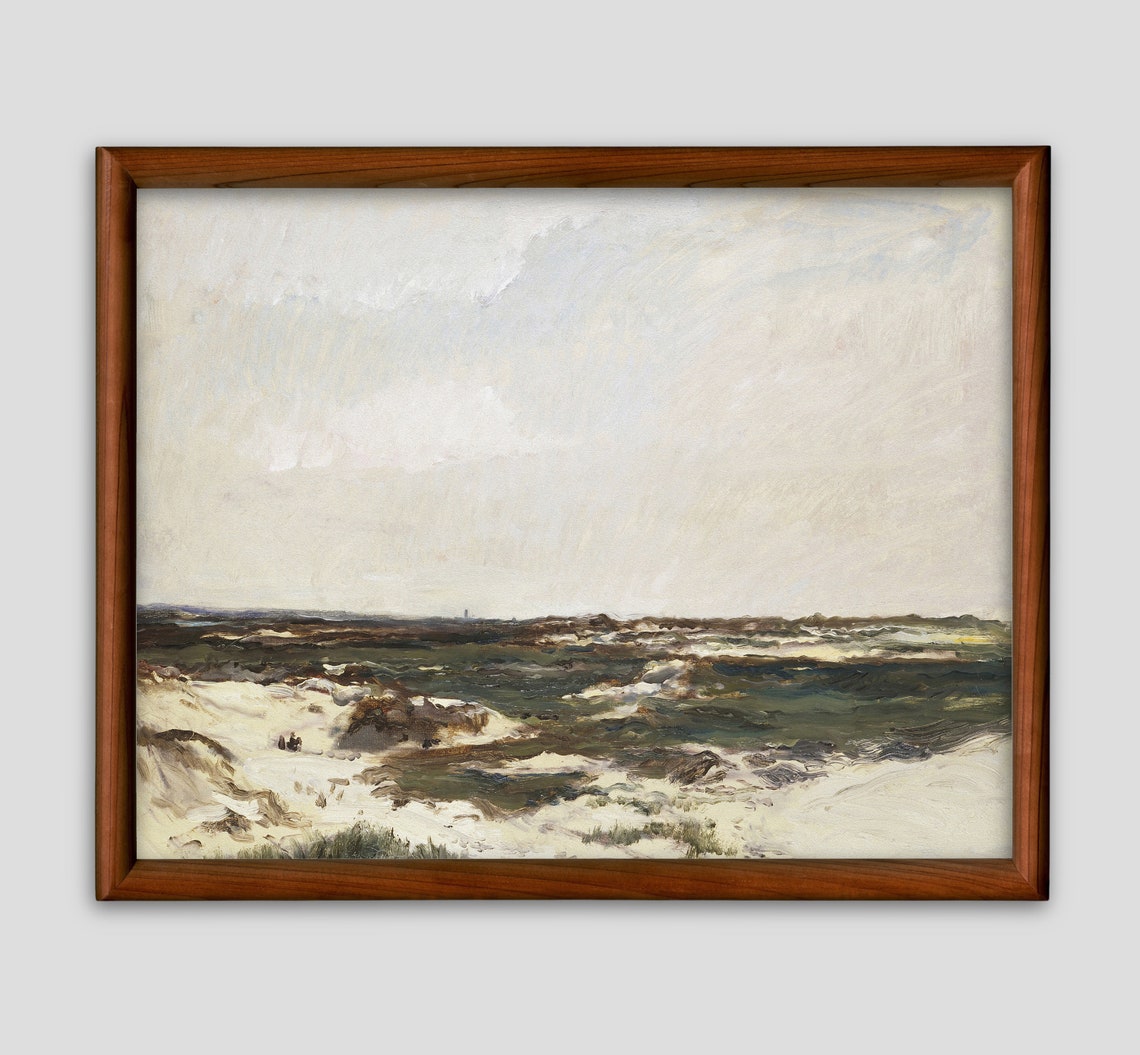 Muted Beach Dunes Coastal Seascape Neutral Tones Vintage Wall Art - Image 2