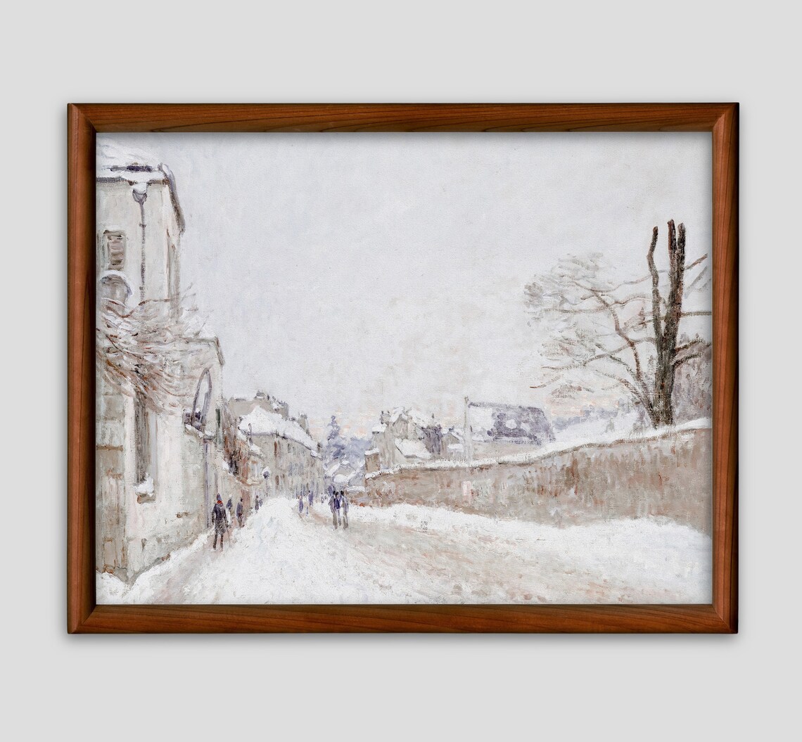 Snowy Village Street Winter Impressionist Oil Painting Wall Art - Image 3