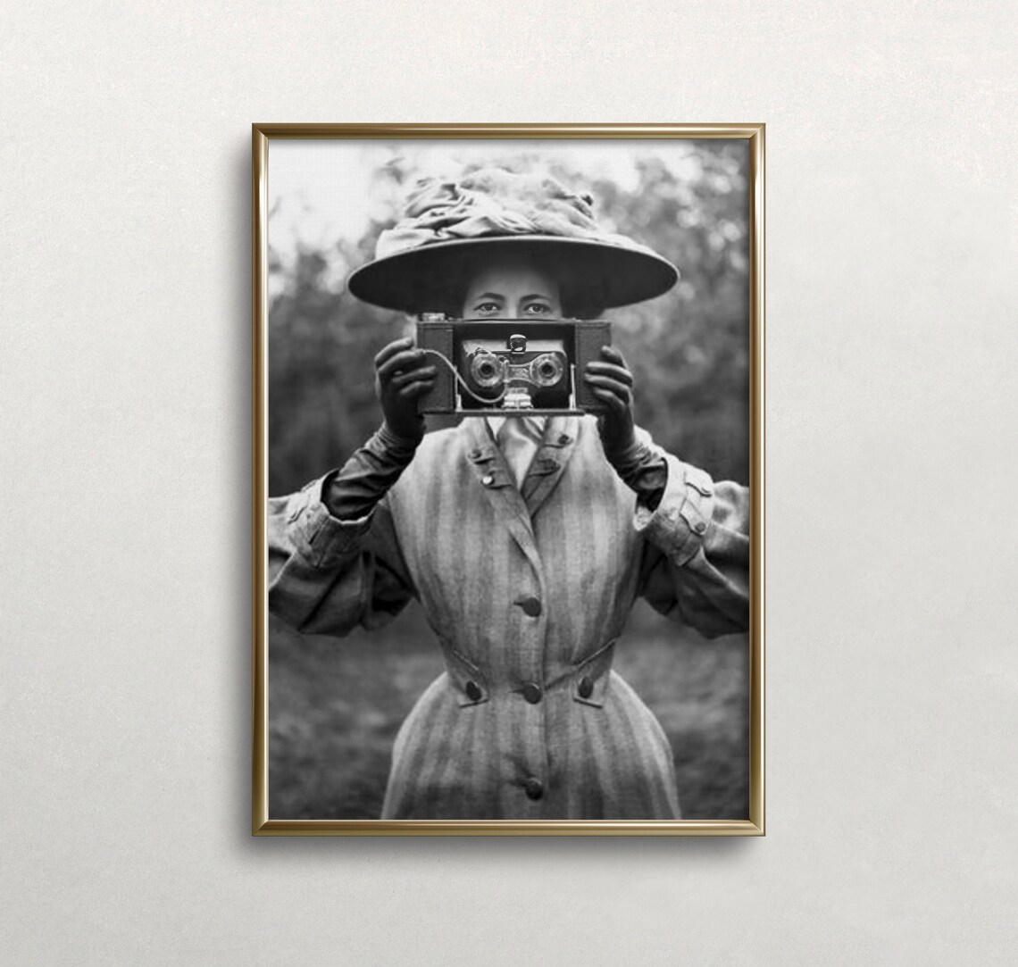 Vintage Photographer Woman With Camera Art Print