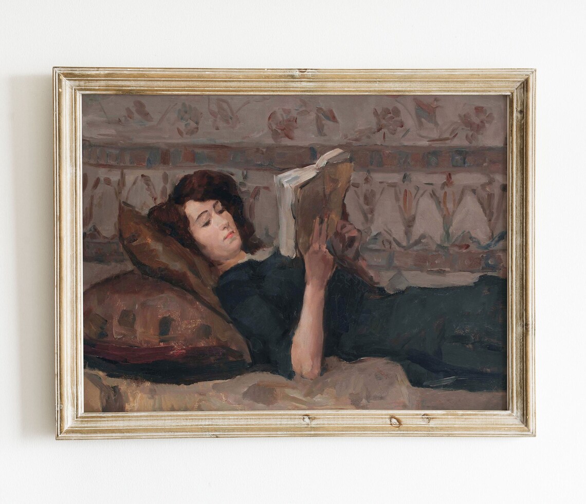 Reading A Book Vintage Woman Portrait Art Print
