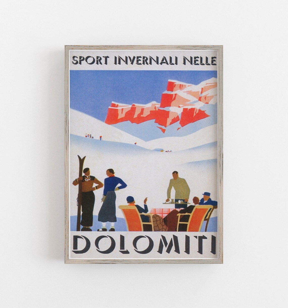 Dolomites Italy Skiers Vintage Travel Poster Art Print