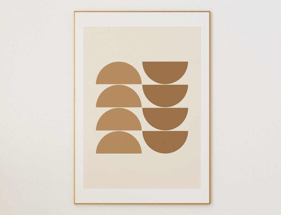 Midcentury Pastel Half Moon Geometric Wall Art Neutral Decor