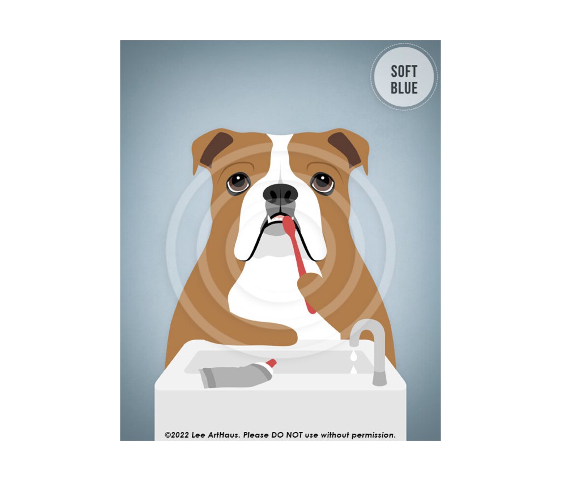 English Bulldog Brushing Teeth Bathroom Sink Toothbrush Pet Poster - Image 2