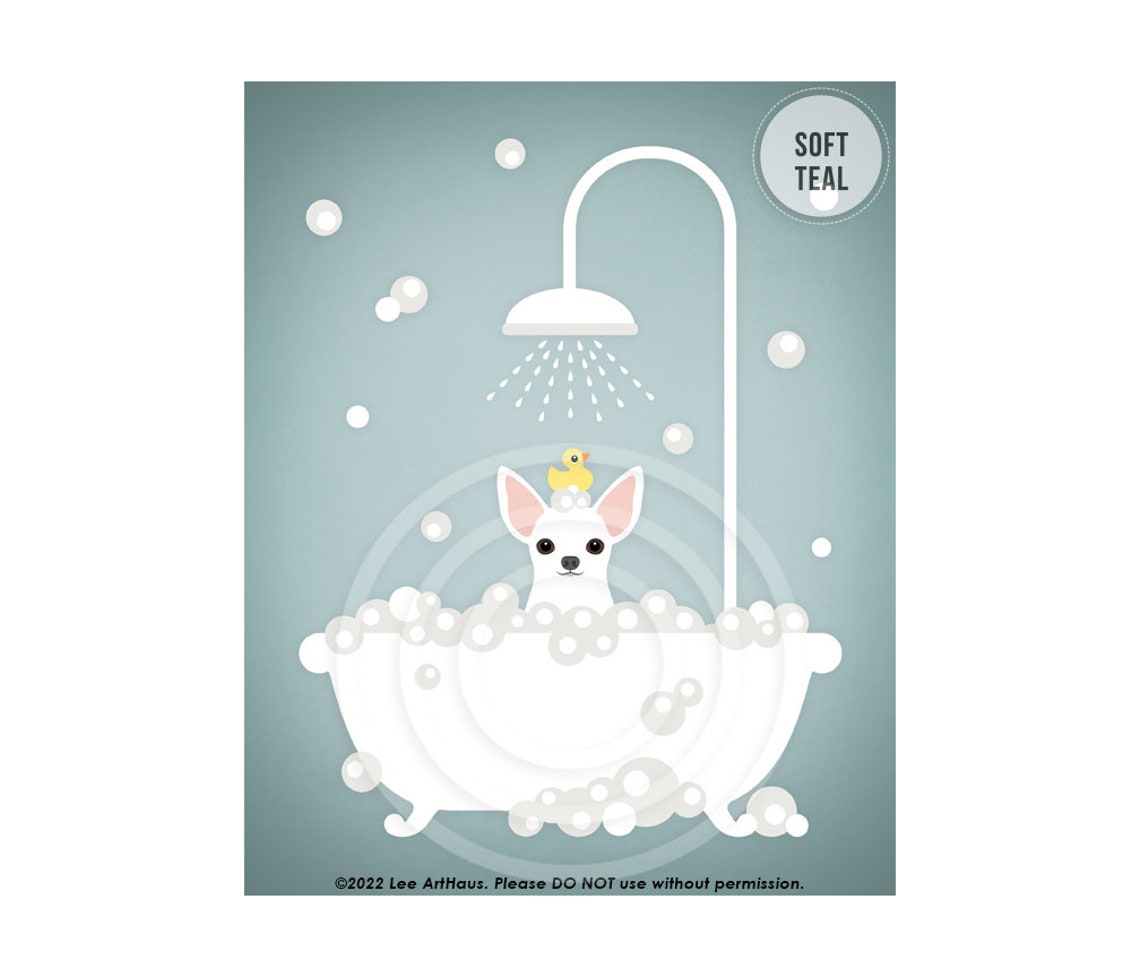 White Chihuahua Bubble Bath Pink Clawfoot Tub Rubber Duck Poster - Image 4