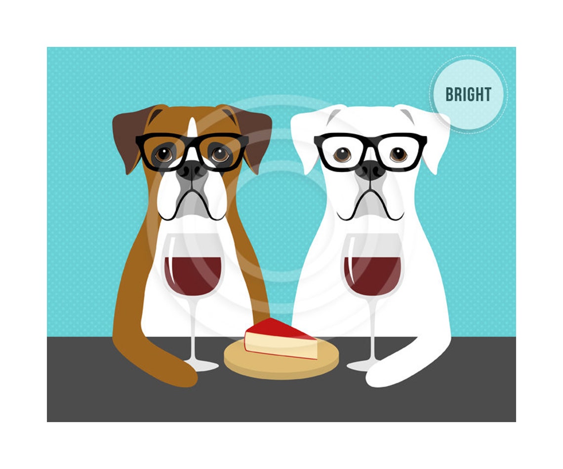 Two Hipster Boxers With Glasses Sharing Wine and Cheese Poster - Image 2