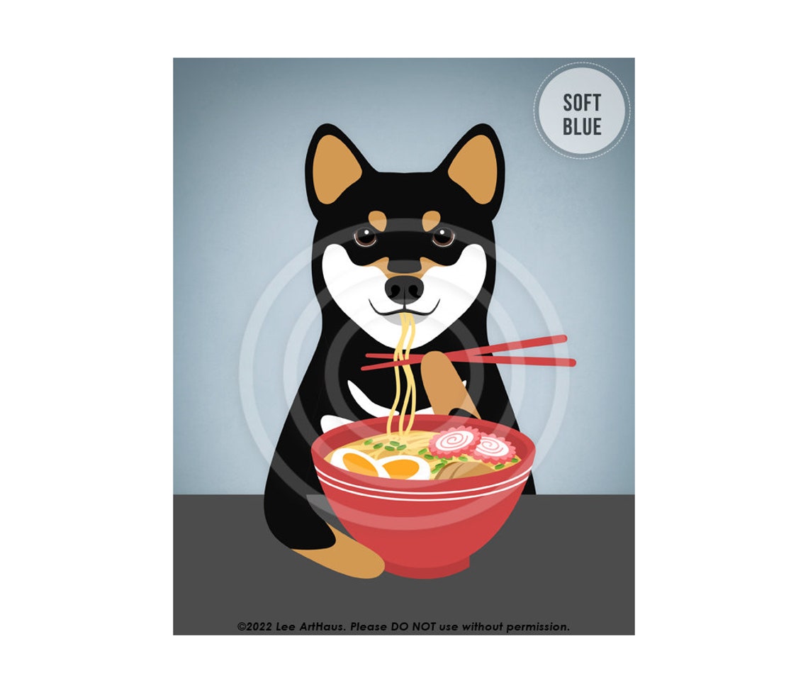 655dp Ramen Art Prints Black And Tan Shiba Inu Eating Ramen Noodles Wall Art Shiba Inu Drawing Foodie Wall Art Ramen Noodle Print - Image 2