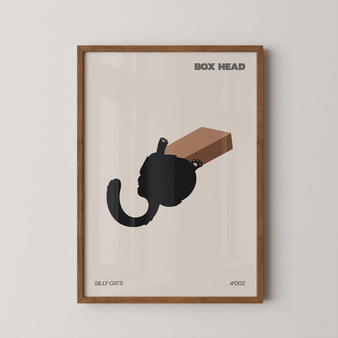 Box Head Silly Cats Black Cat Cardboard Box Funny Minimalist Poster