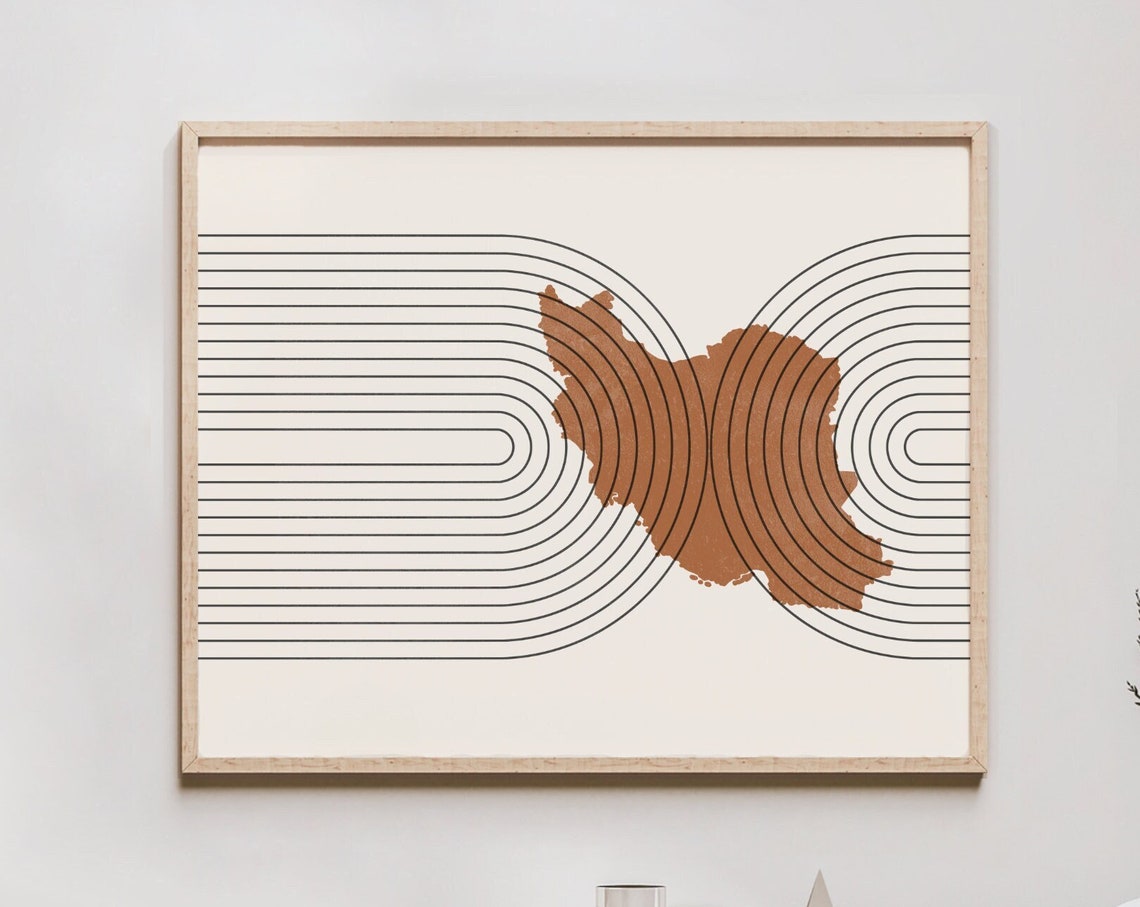 Iran Wall Art Mid Century Map Retro Decor Poster Country Of Print