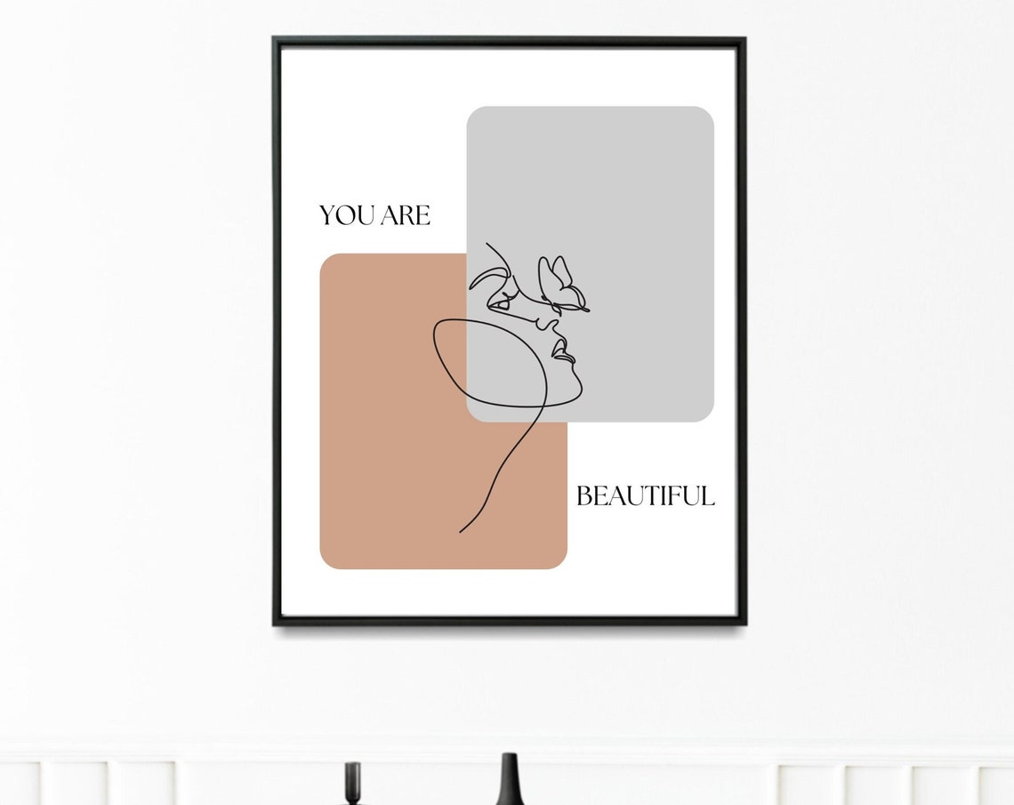 You Are Beautiful One Line Face Art Butterfly Inspirational Poster