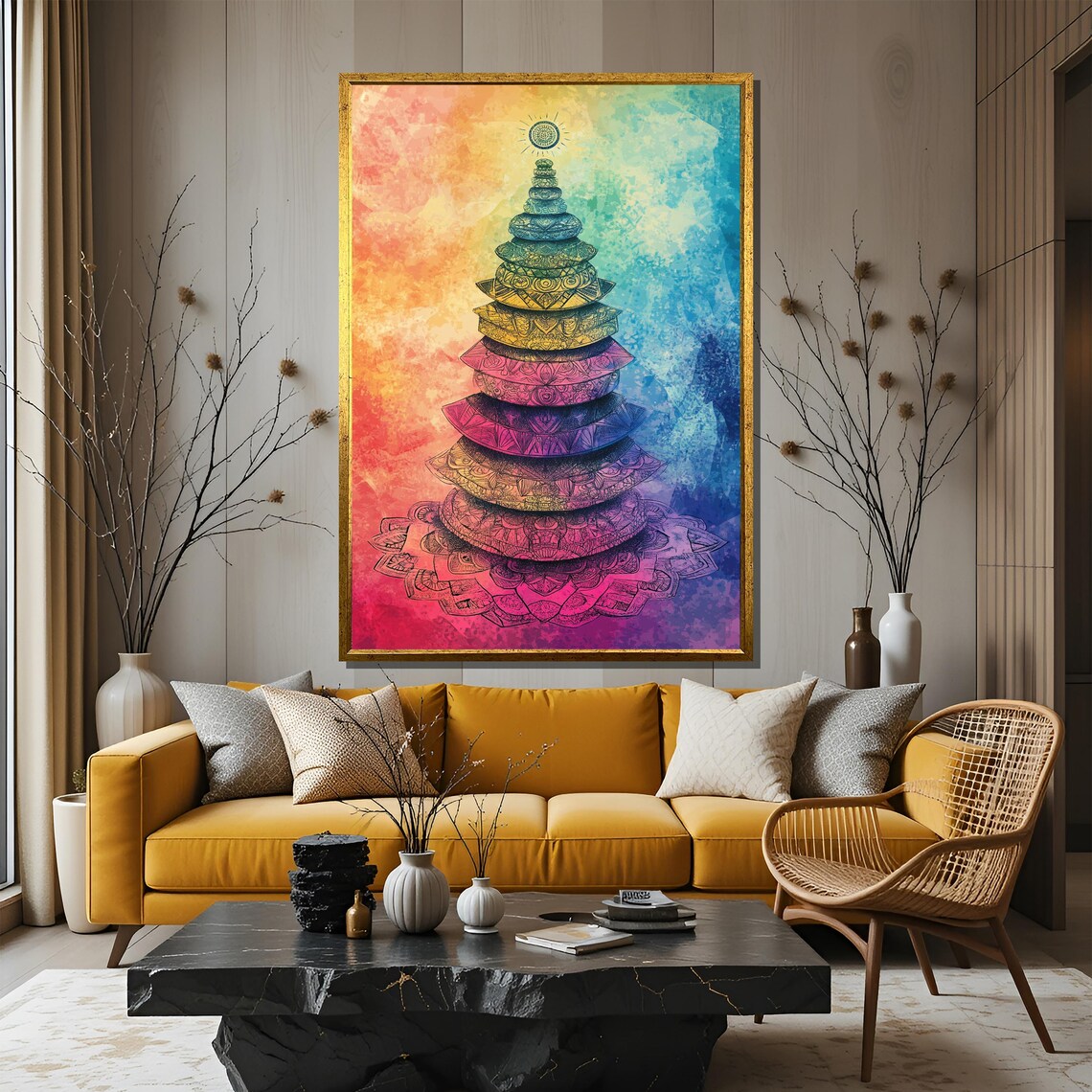Rainbow Balance Tower Chakra Energy Wall Art Vibrant Memory Print Spiritual Home Decor Unique Gift - Image 3
