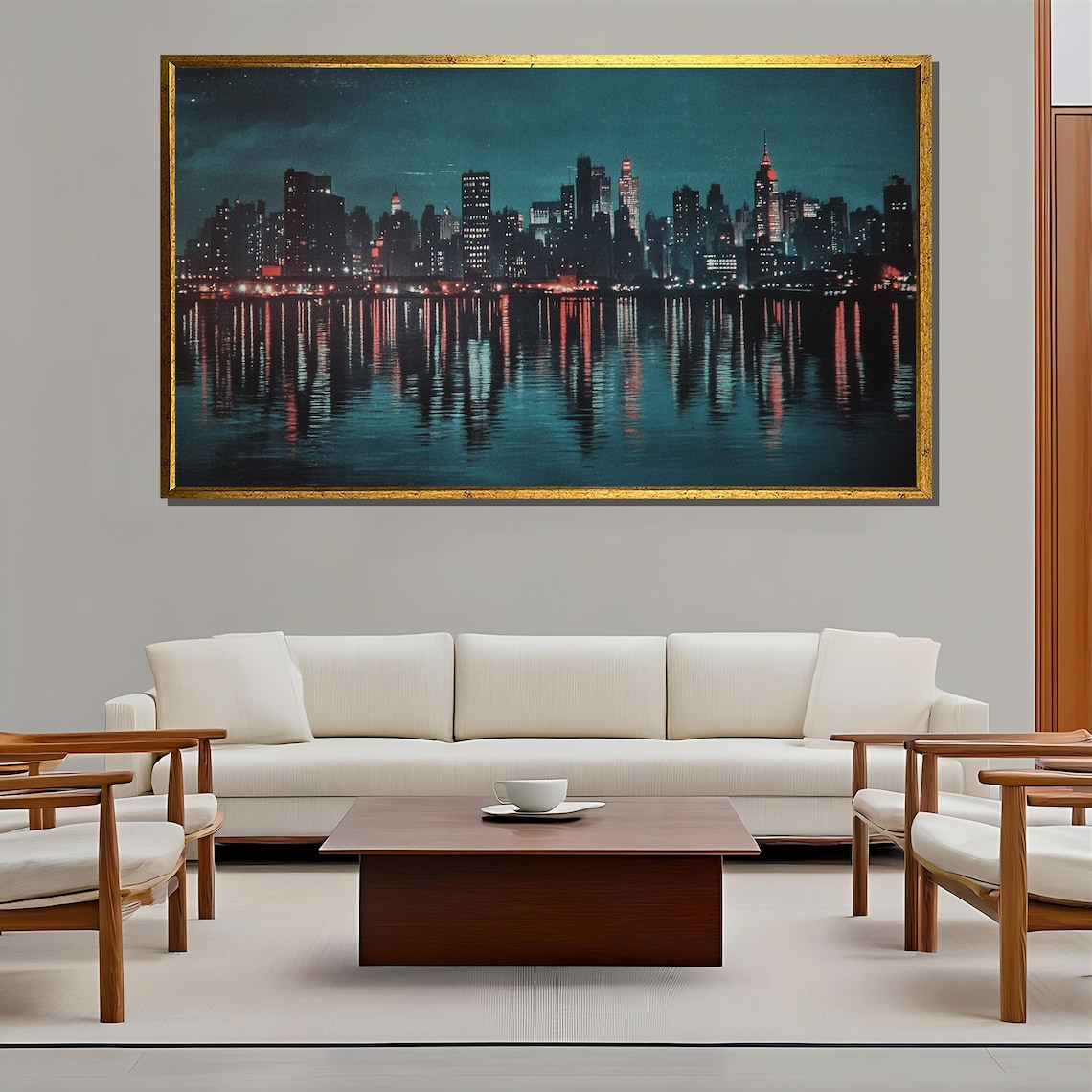 Night Cityscape Reflection, Moody Urban Skyline - Image 3
