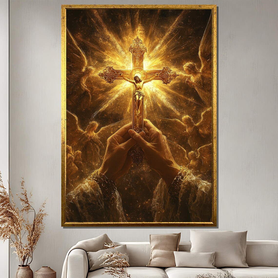 Golden Cross Jesus Crucifix Religious Poster