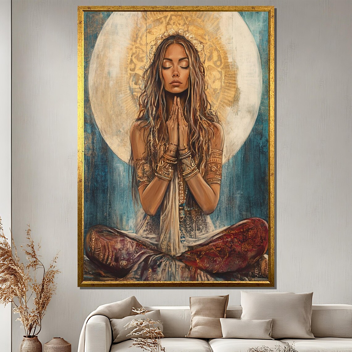 Boho Woman Meditative Art Print, Zen Mindfulness Gift