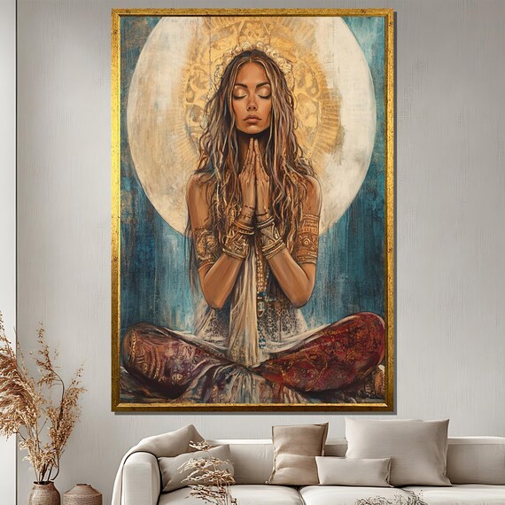 Boho Woman Meditative Art Print, Zen Mindfulness Gift