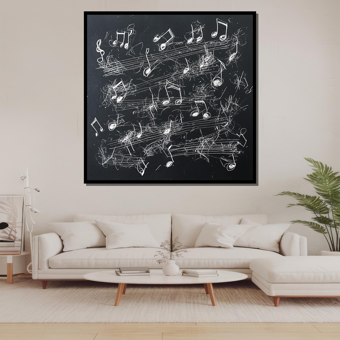 White Musical Notes on a Black Chalkboard Style Music Poster - Image 2
