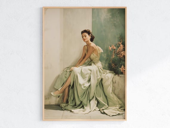 Retro Vintage Glamour Woman In Green Gown