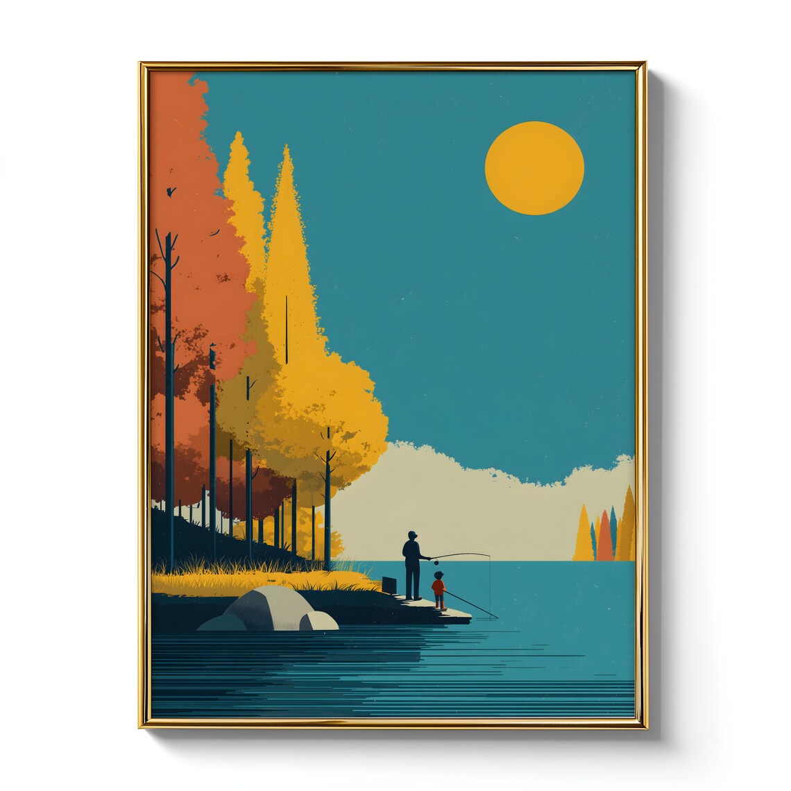 Father And Child Fall Fishing - Heartwarming Gift