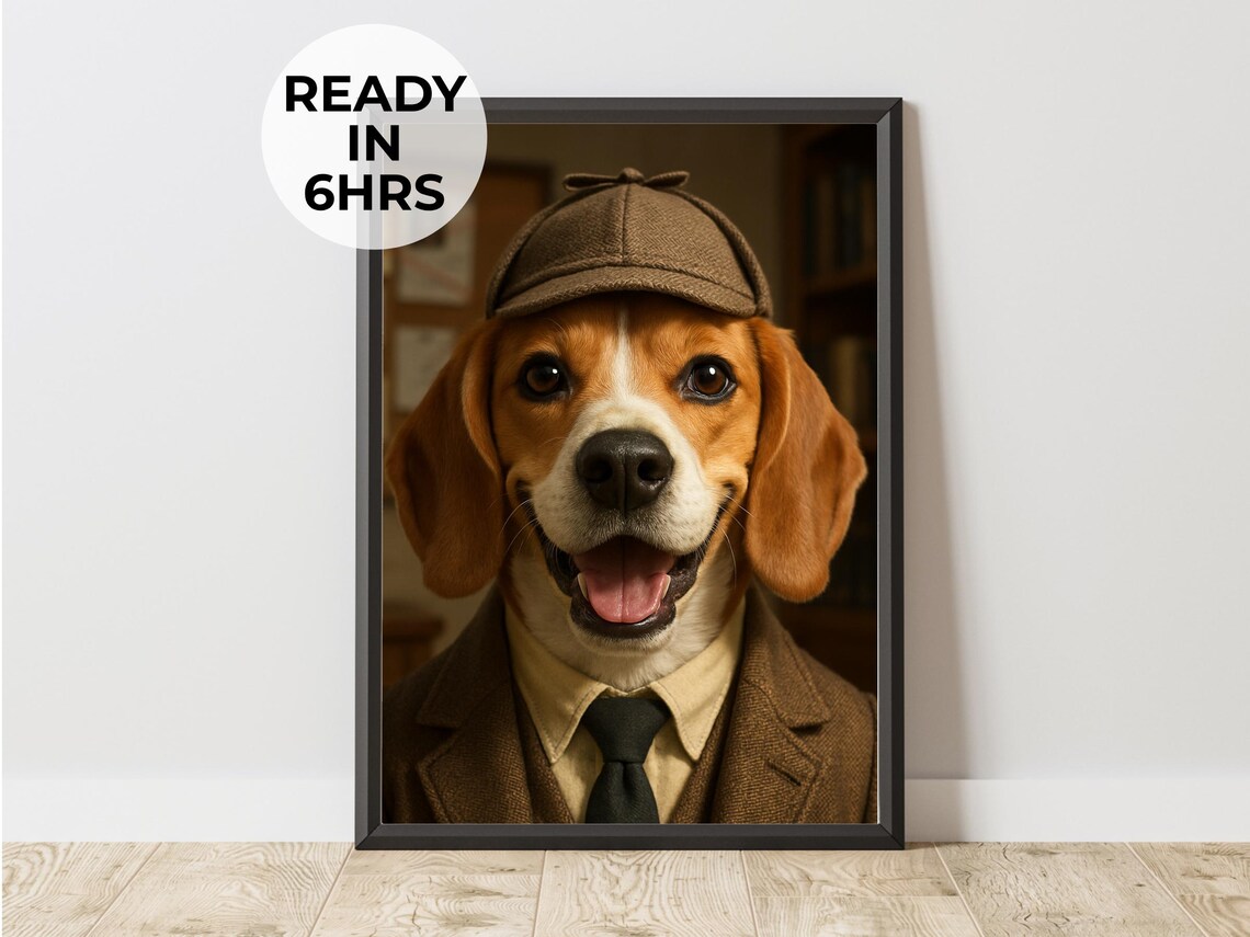 Custom Detective Beagle Dog Portrait Sherlock Style Funny Pet Art Poster