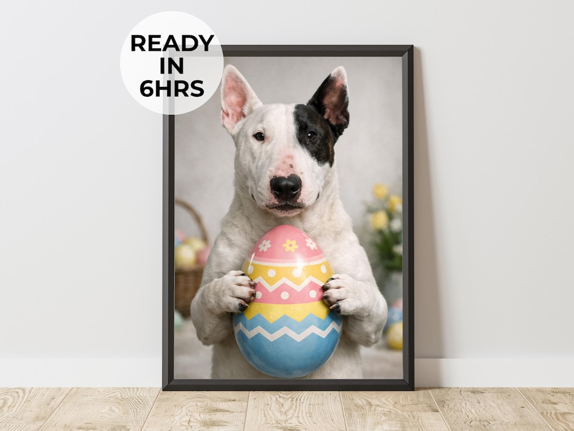Custom Easter Egg Pet Portrait, Holiday Dog Art Print