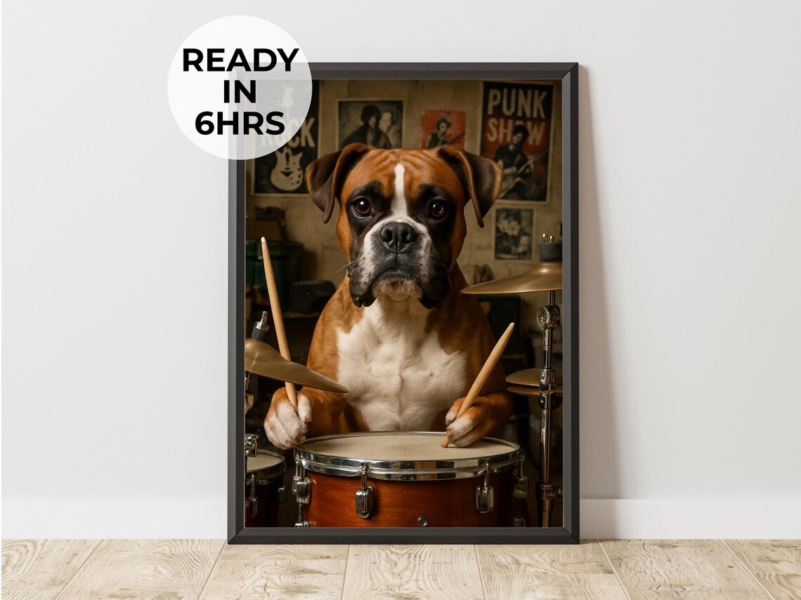Custom Drummer Pet Portrait, Rock Music Fan Gift