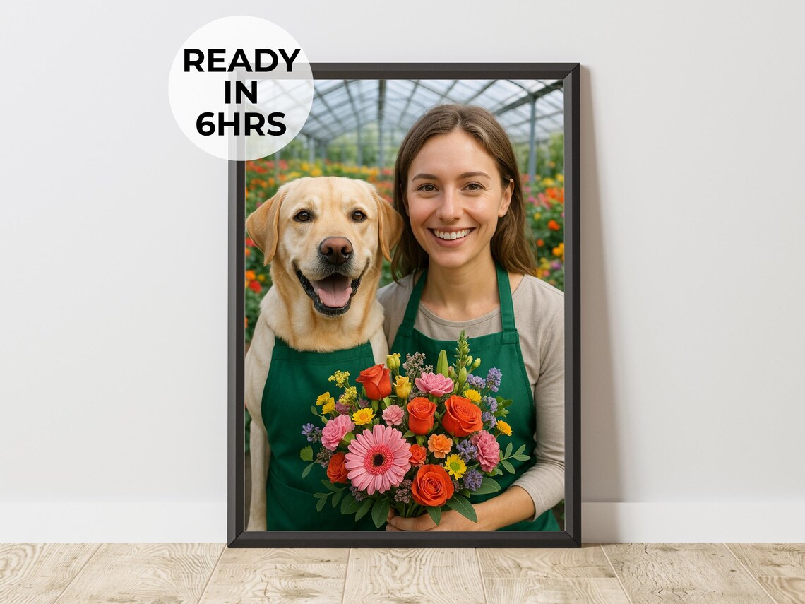 Custom Florist Pet Portrait, Gardener Gift Art Print