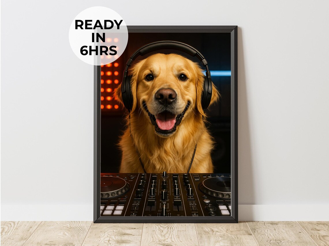DJ Pet Portrait, Music Dog Party Art Print