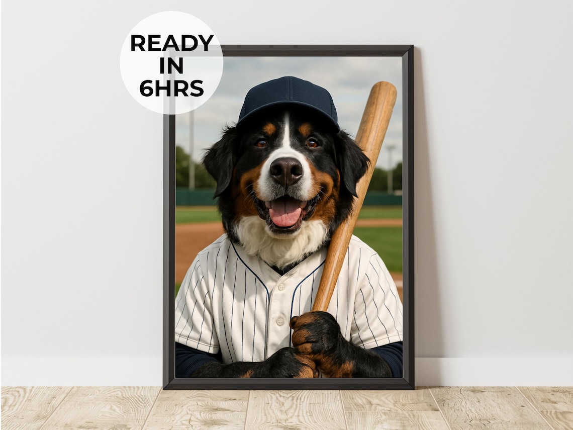 Baseball Pet Portrait Funny Dog Cat Art Print