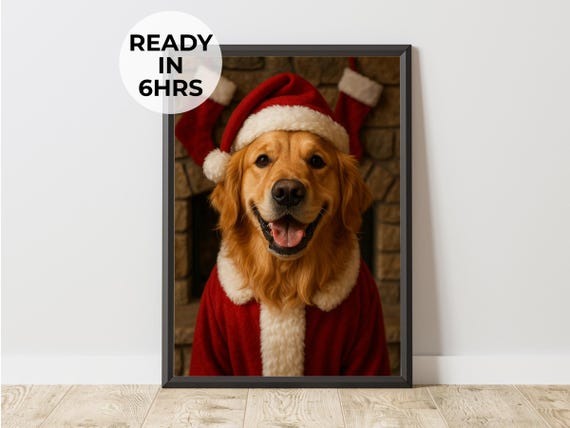 Custom Santa Pet Portrait Funny Christmas Gift Holiday Wall Decor