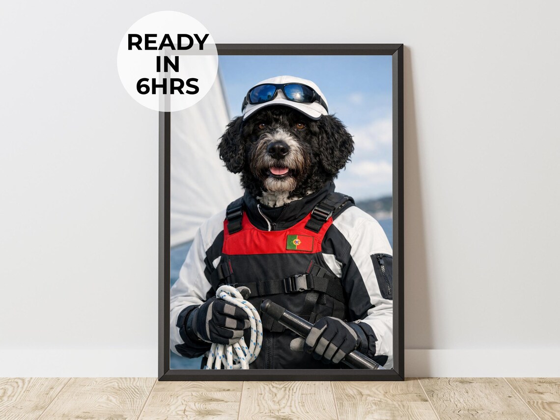 Custom Sailor Pet Portrait, Nautical Dog Art Print