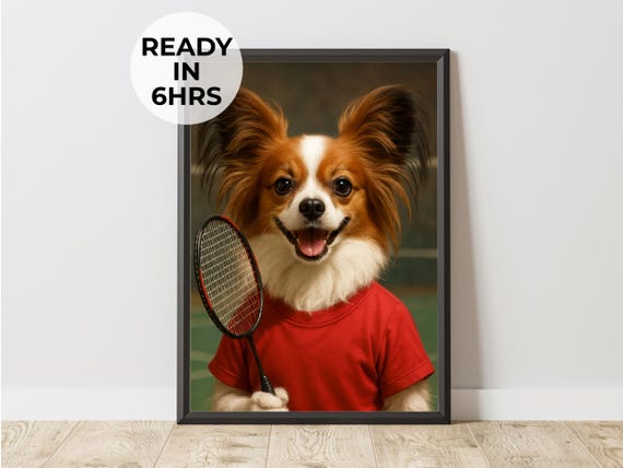 Badminton Pet Portrait, Funny Dog Cat Sports Art