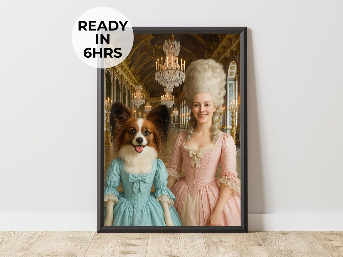 Papillon Royal Palace Portrait Rococo Gown Funny Pet Art Poster