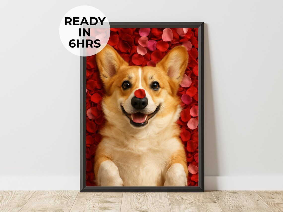 Custom Rose Petal Pet Portrait, Romantic Art Print