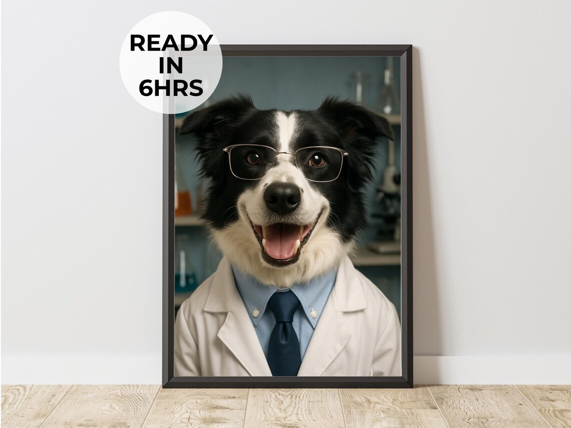 Scientist Pet Portrait Dog Science Lab Gift, Art Print