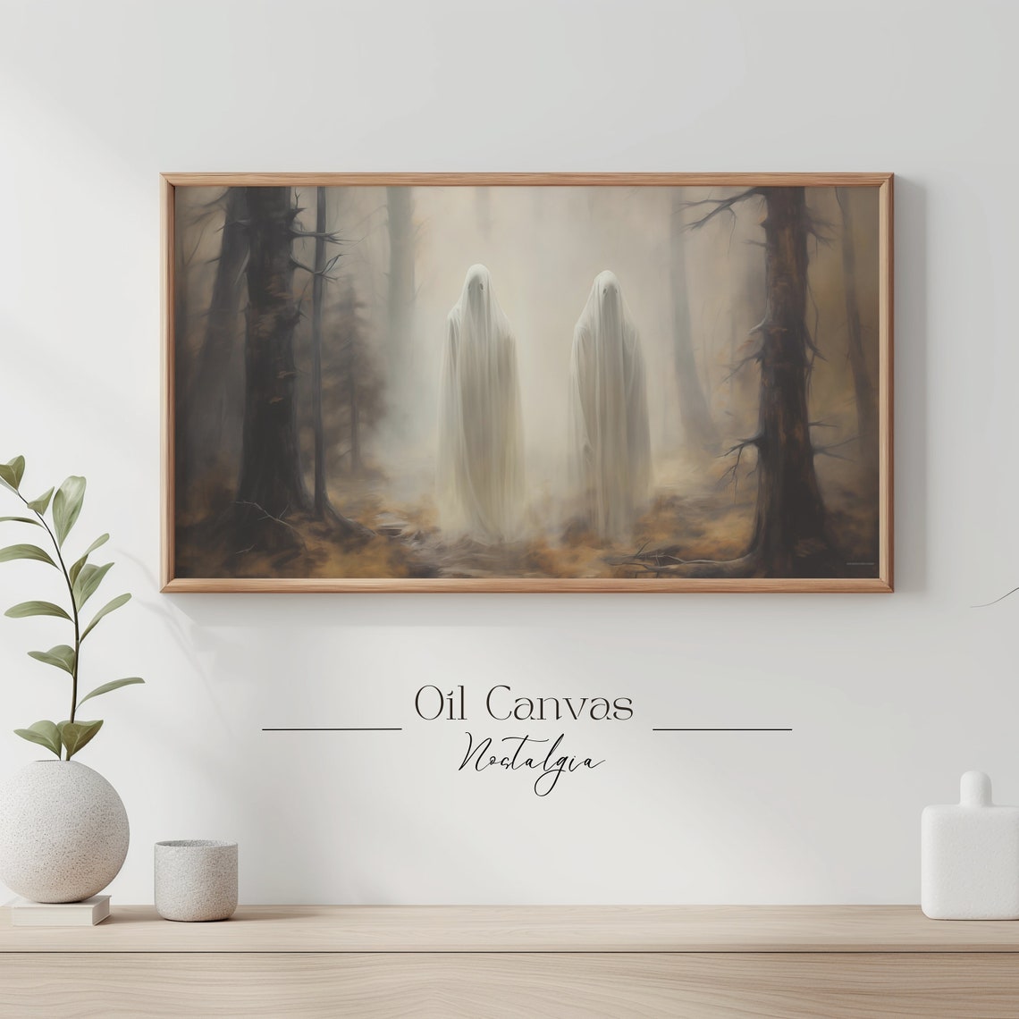 Sheet Ghosts Misty Forest Moody Dark Spooky Halloween Vintage Poster - Image 3