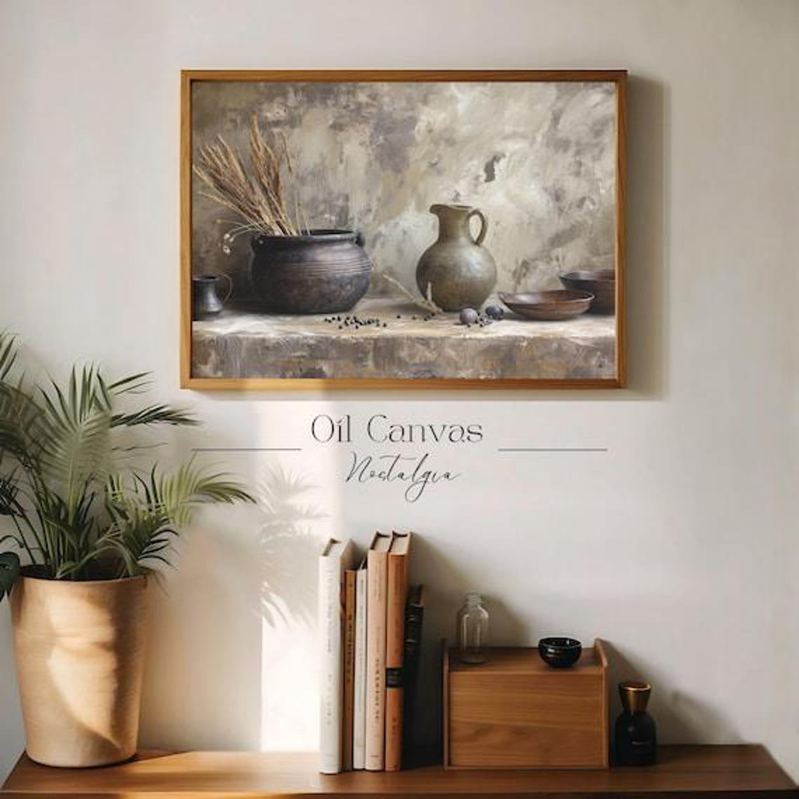 Rustic Clay Pot Wheat Ceramic Jug Beige Kitchen Still Life Oil Poster - Image 3