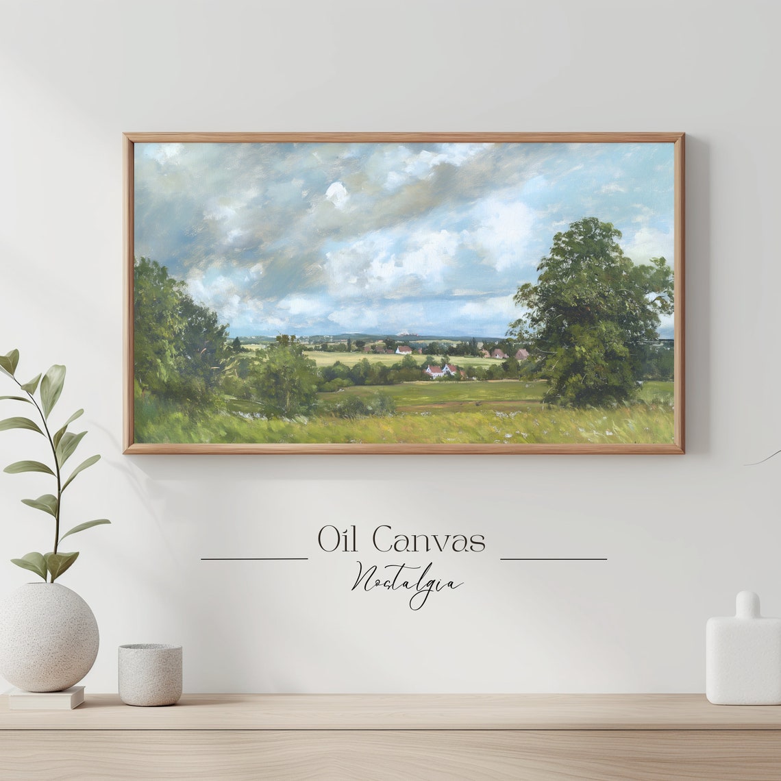 Summer Landscape Oil Painting Frame Tv Art Vintage Country Farmhouse Wall Decor - Image 3