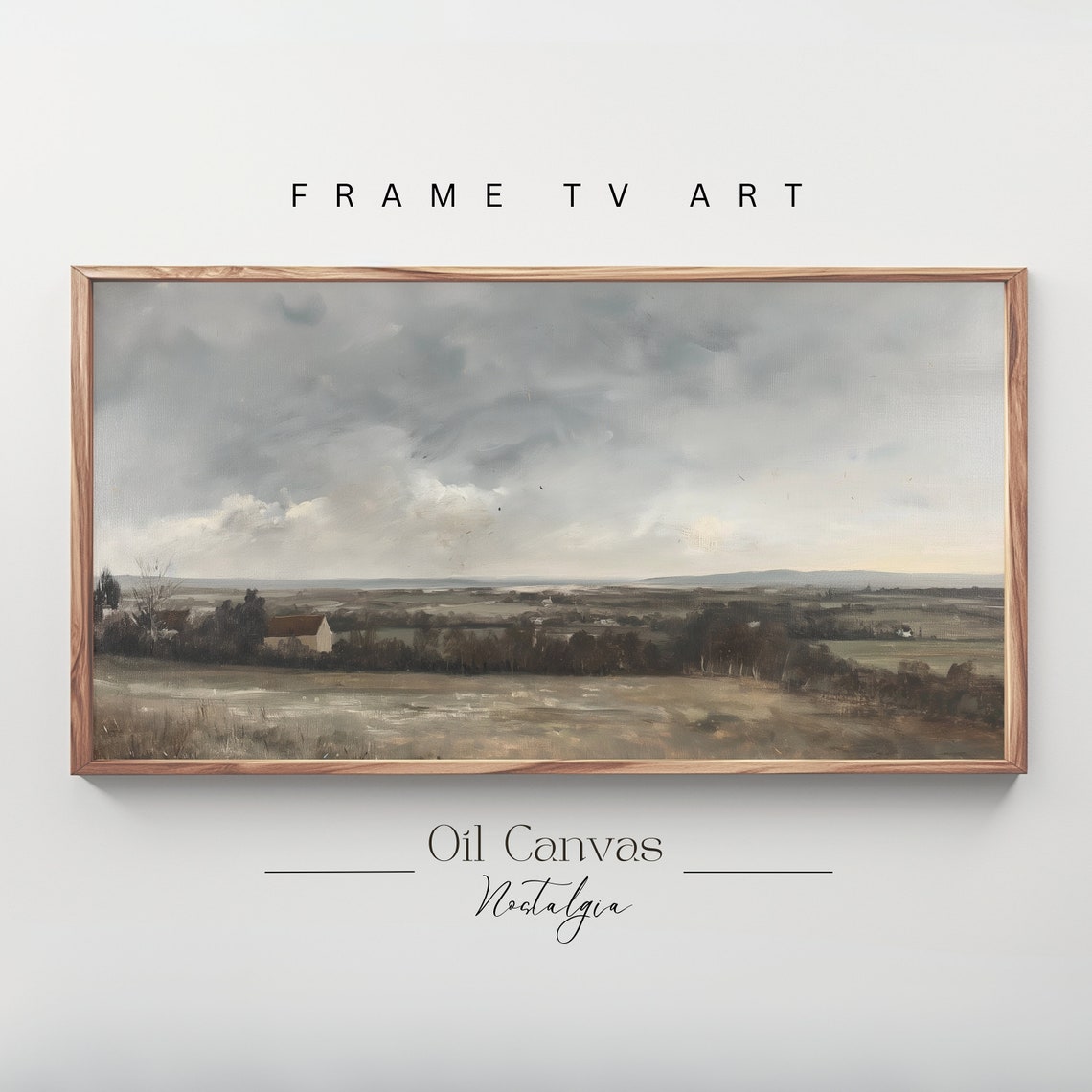 Autumn Landscape Oil Painting Frame Tv Art Rustic Country Decor Moody Muted Colours