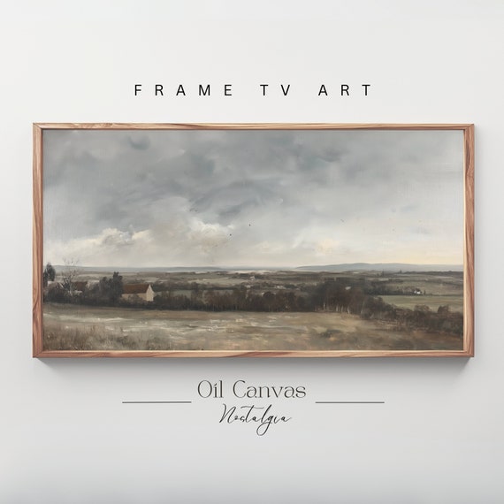 Autumn Landscape Oil Painting Frame Tv Art Rustic Country Decor Moody Muted Colours