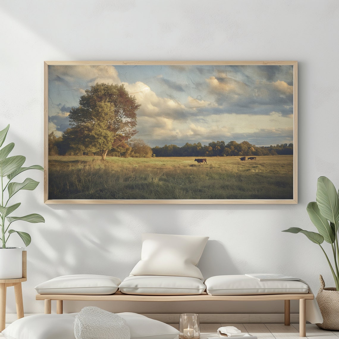 Golden Countryside Pasture Cows Lone Tree Cloudy Sky Vintage Poster - Image 2