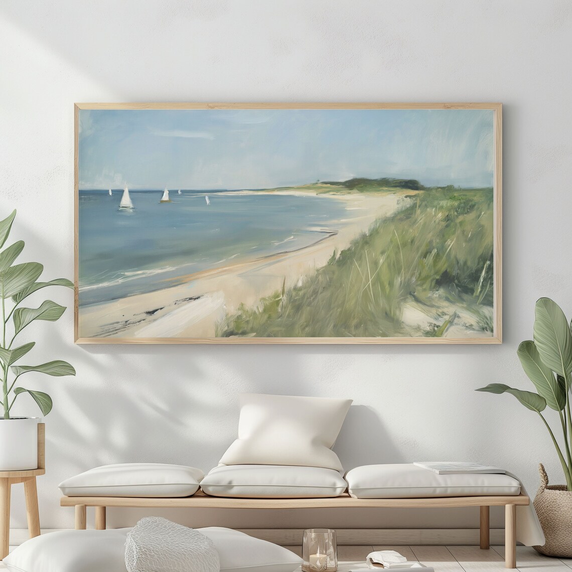 Frame Tv Art Vintage Beach Oil Painting Summer Sea Art Ocean Frame Tv Art Costal Landscape Blue Nautical Seascape - Image 2