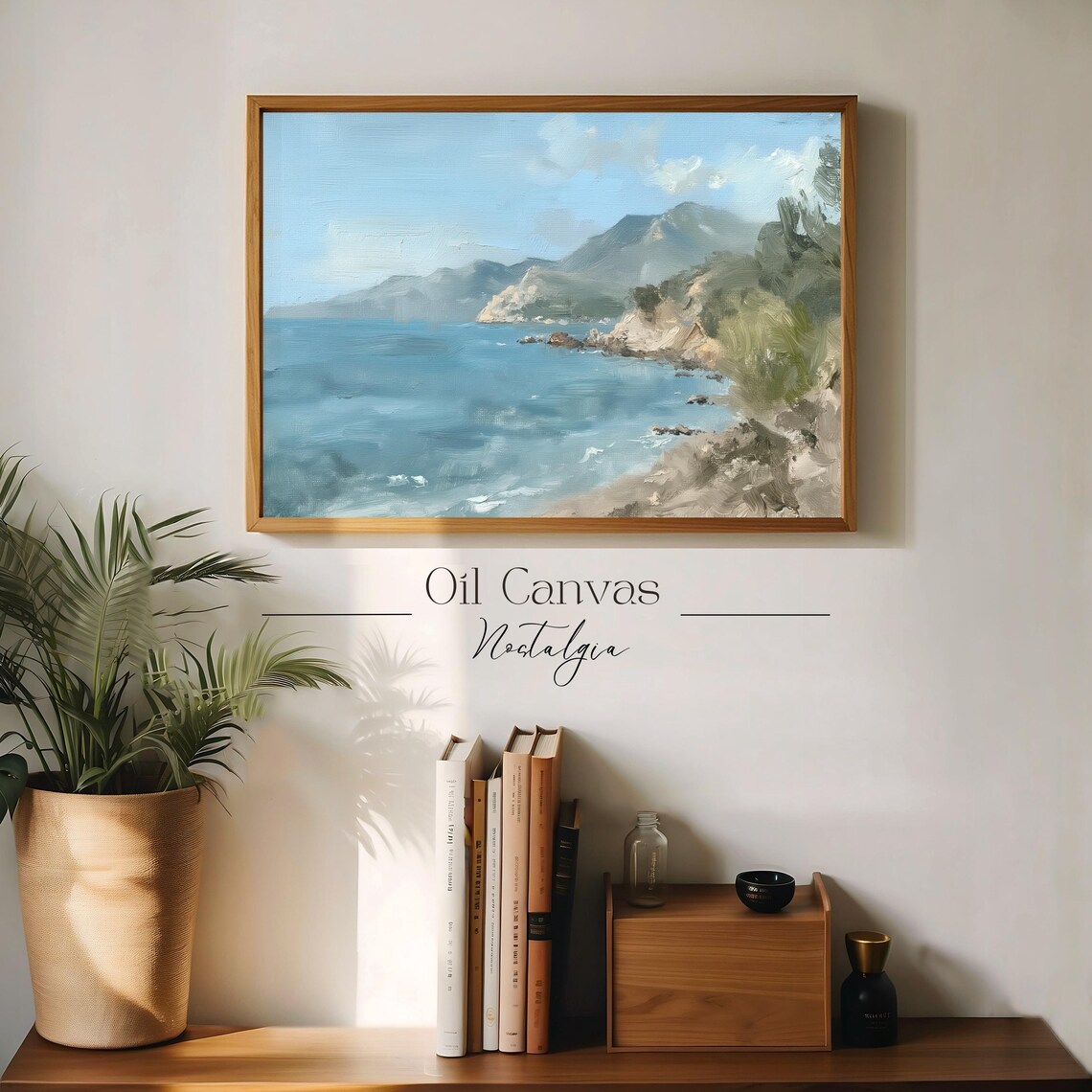 Wall Art Vintage Beach Oil Painting Summer Sea Art Ocean Decor Costal Landscape Blue Nautical Seascape - Image 3