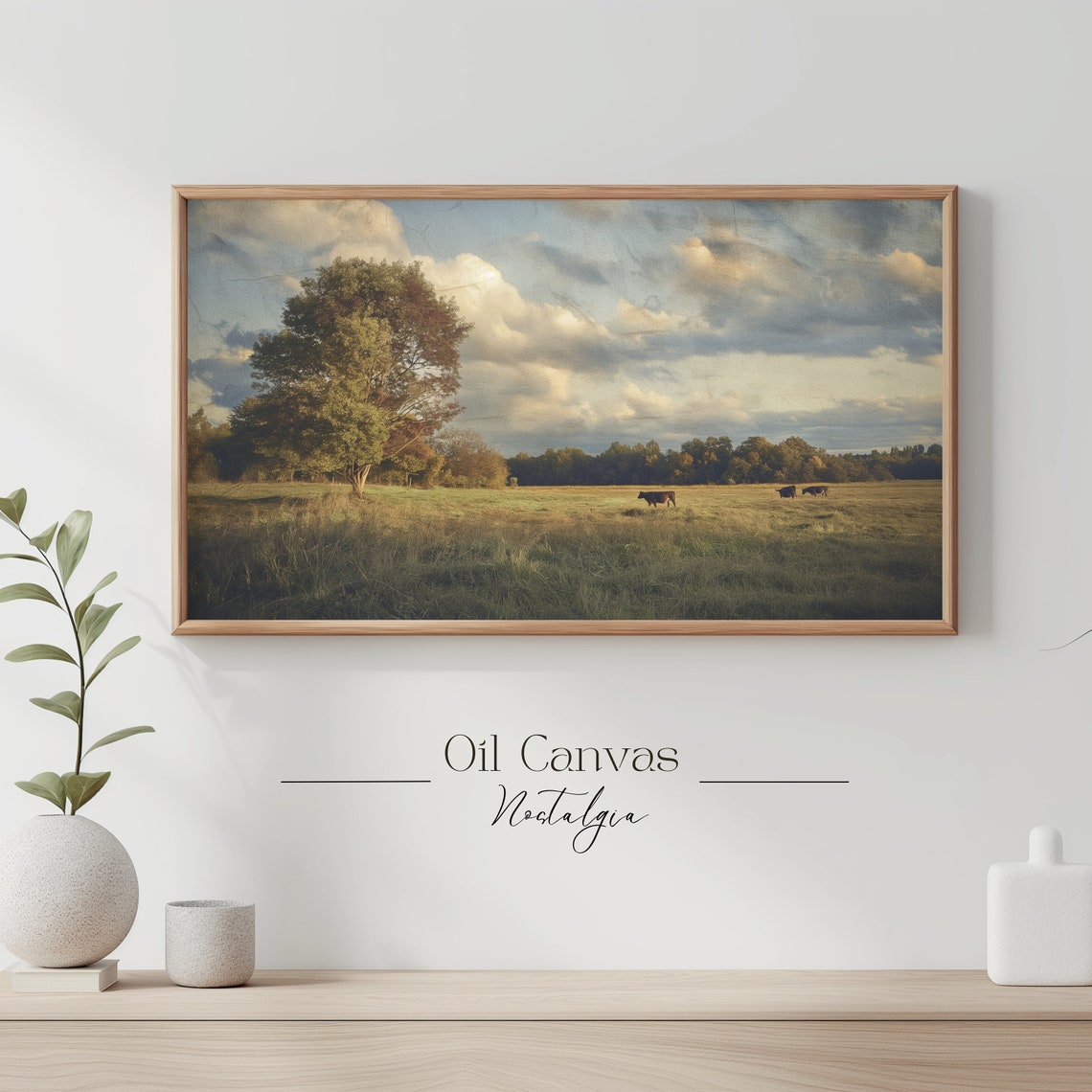 Summer Landscape Oil Painting Frame Tv Art Vintage Country Farmhouse Wall Decor - Image 3