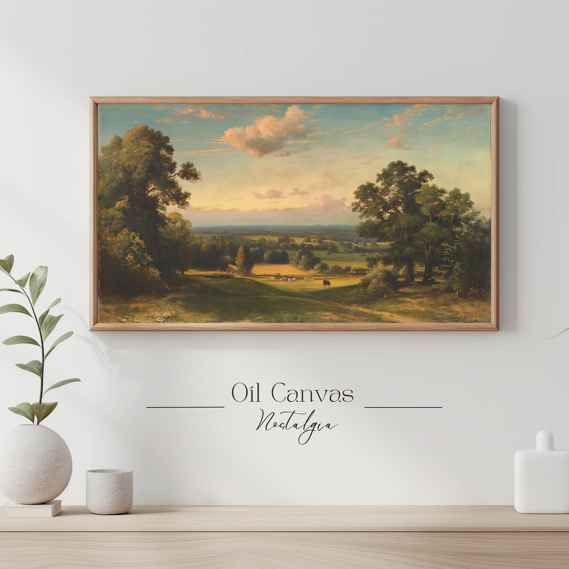 Summer Landscape Oil Painting Frame Tv Art Vintage Country Farmhouse Wall Decor - Image 3