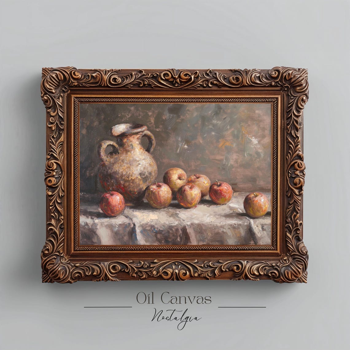 Rustic Clay Pitcher Red Apples Vintage Still Life Oil Painting Poster - Image 2