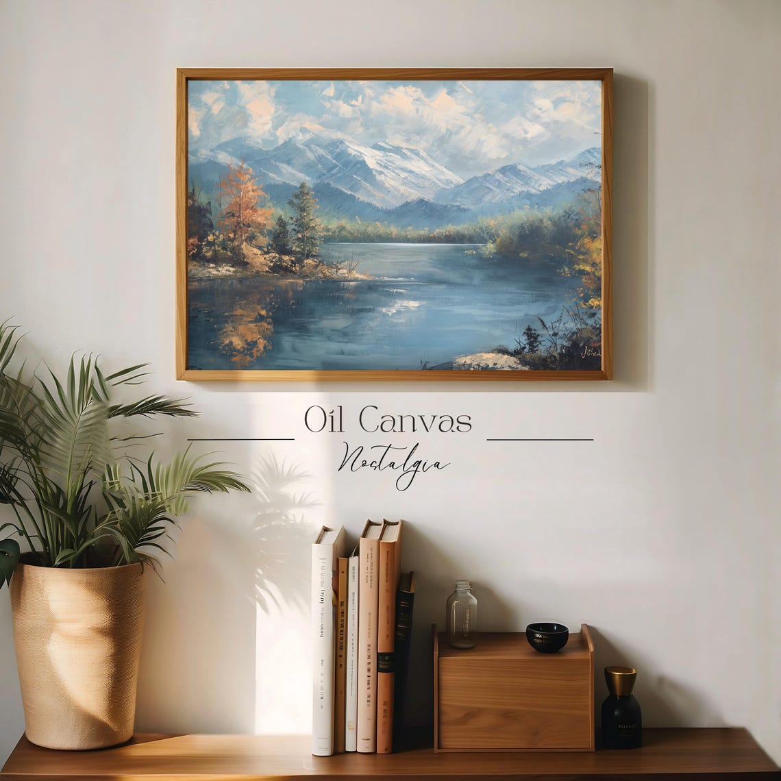 Mountain Landscape Wall Art Vintage Oil Painting Warm Colours Rustic Scenery Farmhouse Decor - Image 3