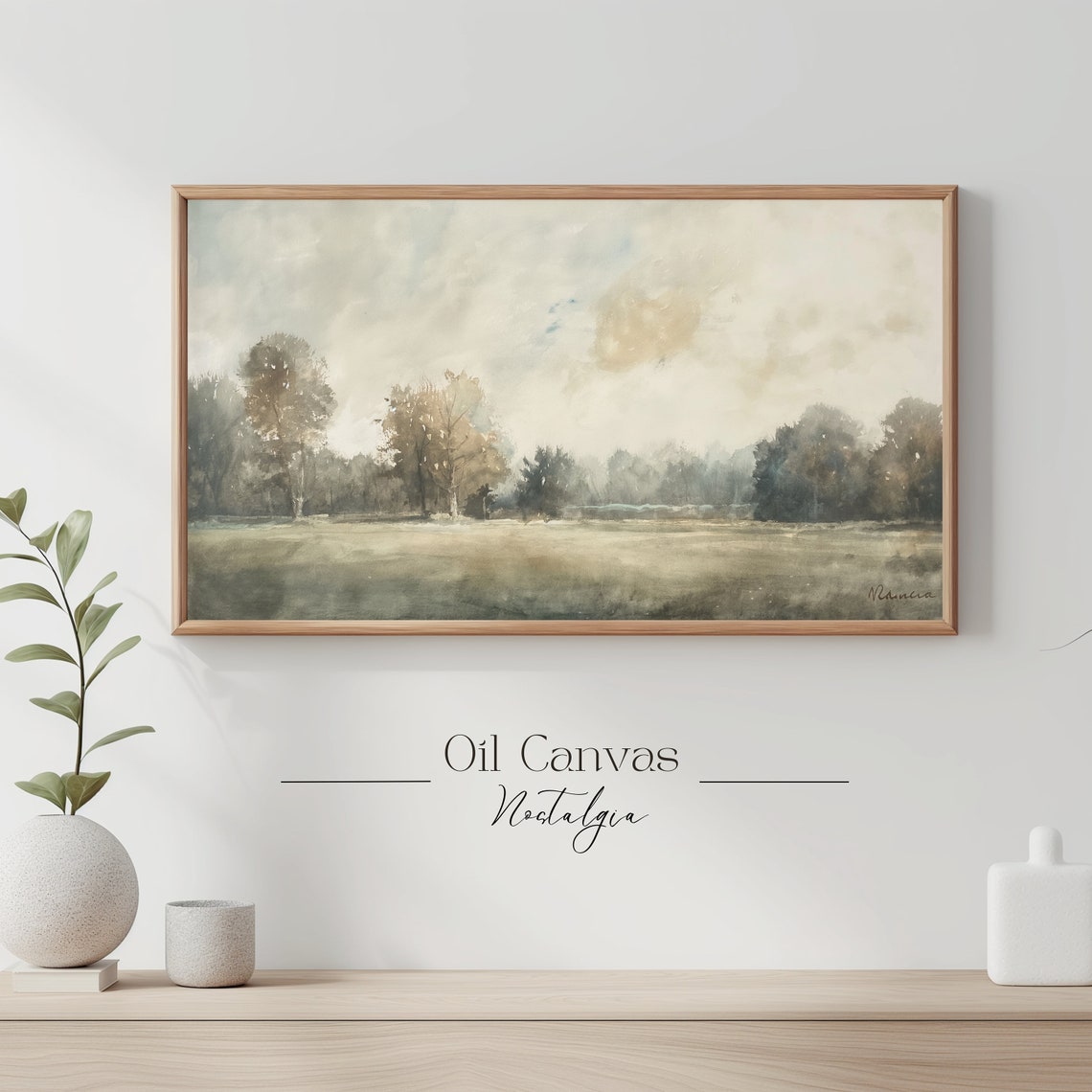 Soft Watercolor Meadow Misty Tree Line Pale Neutral Country Poster - Image 3