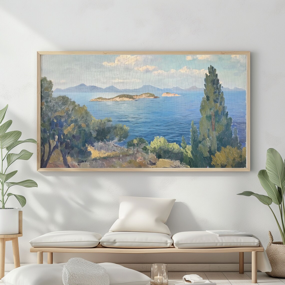 Frame Tv Art Vintage Beach Oil Painting Summer Sea Art Ocean Frame Tv Art Costal Landscape Blue Nautical Seascape - Image 2