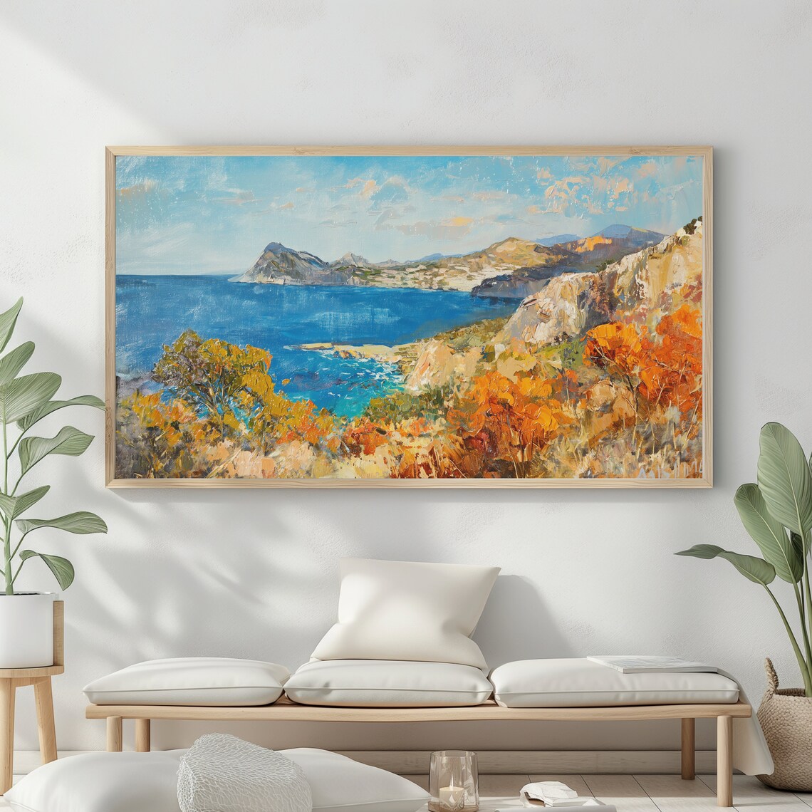 Frame Tv Art Vintage Beach Oil Painting Summer Sea Art Ocean Frame Tv Art Costal Landscape Blue Nautical Seascape - Image 2