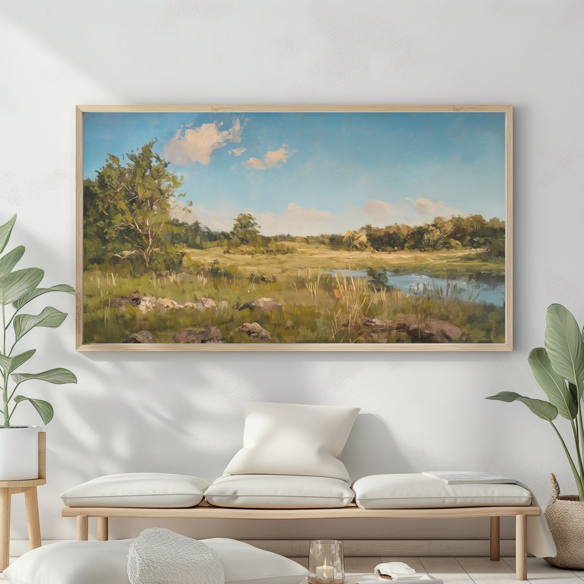 Summer Landscape Oil Painting Frame Tv Art Vintage Country Farmhouse Wall Decor - Image 2